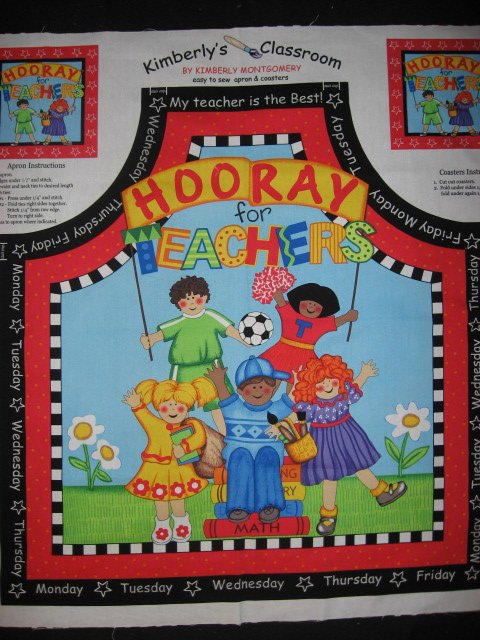 Art apron to sew depicts children and books  for a teacher gift