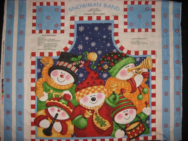 Snowmen apron music teacher gift cotton fabric panel to sew 