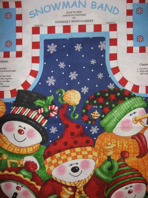 Image 1 of Snowmen apron music teacher gift cotton fabric panel to sew 