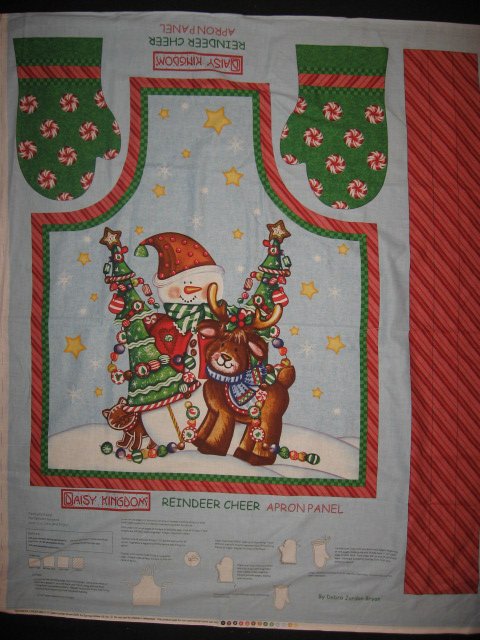 Image 0 of Daisy Kingdom Christmas Reindeer quality cotton fabric apron panel to sew 