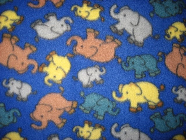 Elephants baby blanket handmade blue fleece 