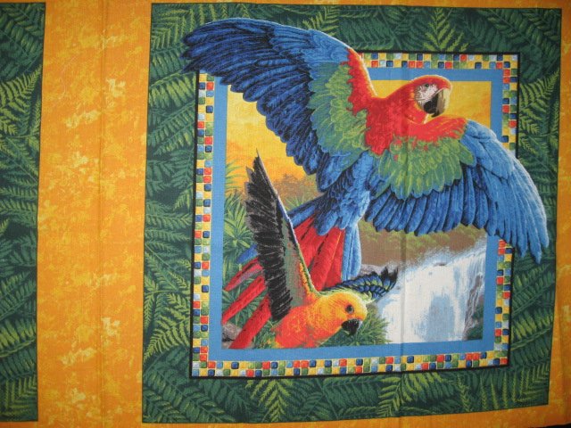 Image 1 of Tropical Parrots  jungle set of two Fabric Pillow Panels 