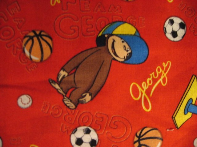 Image 1 of Curious George red sports baseball soccer red cotton Fabric by the yard