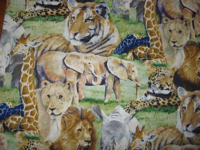 Image 0 of Tiger Zebra Lion Giraffe Jungle Elephant 100% cotton Fabric By the yard 