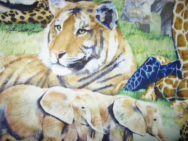 Image 2 of Tiger Zebra Lion Giraffe Jungle Elephant 100% cotton Fabric By the yard 