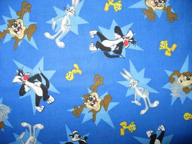 Tweety Sylvester Bugs Tazz Looney Tunes blue 100% Cotton Fabric By the yard