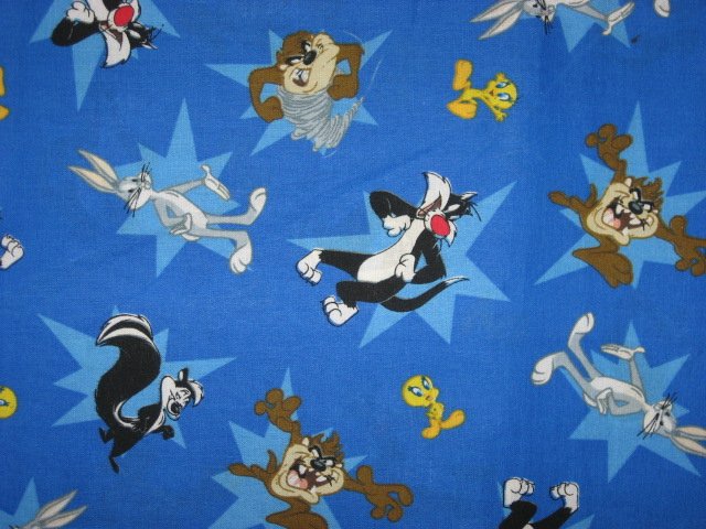 Image 1 of Tweety Sylvester Bugs Tazz Looney Tunes blue 100% Cotton Fabric By the yard