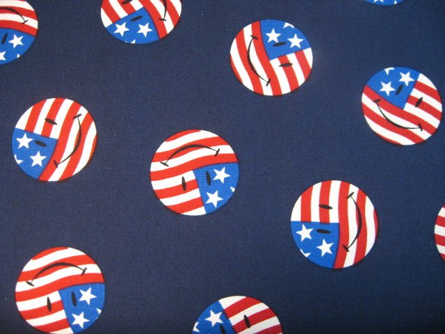 Image 0 of Smile faces American flag in circles on dark navy Fabric By the yard