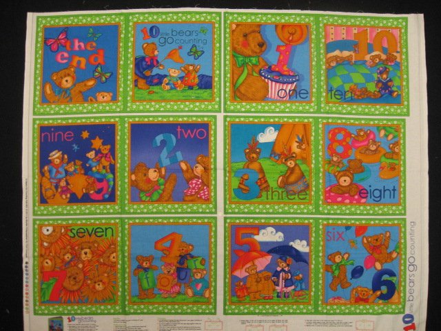Bears Go Counting soft Book Fabric Panel to sew / 