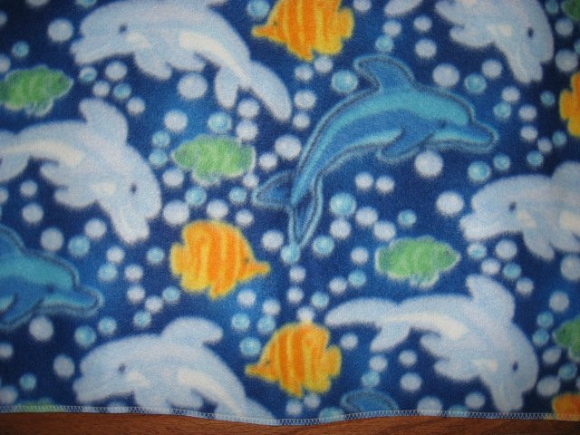 Image 0 of Dolphin bubble orange fish handmade large fleece  blanket 34 inch by 64 inches