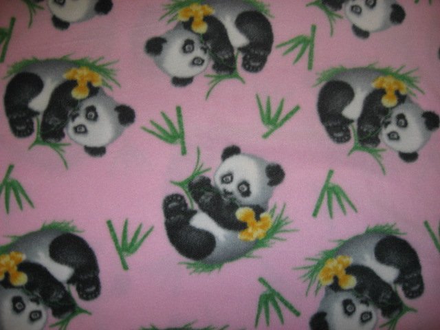 Image 0 of Panda bears and flowers on a Pink handmade fleece Baby blanket