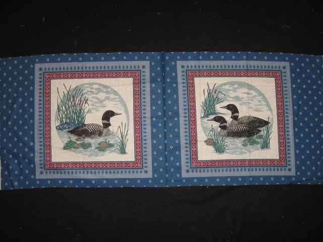 Loons on a lake with cattails set of 2 Pillow Panels of 100% cotton Fabric 