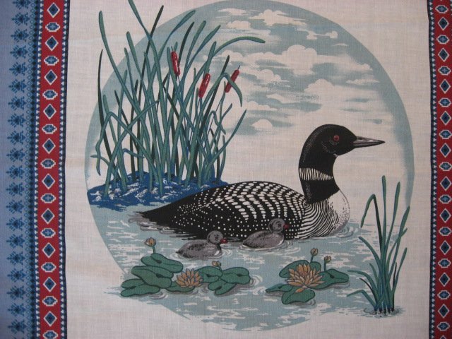 Image 2 of Loons on a lake with cattails set of 2 Pillow Panels of 100% cotton Fabric 