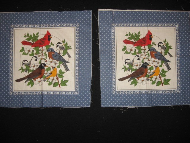Robin Chickadee Bluebird Cardinal pictures Set of 2 same Pillow Panels Fabric 