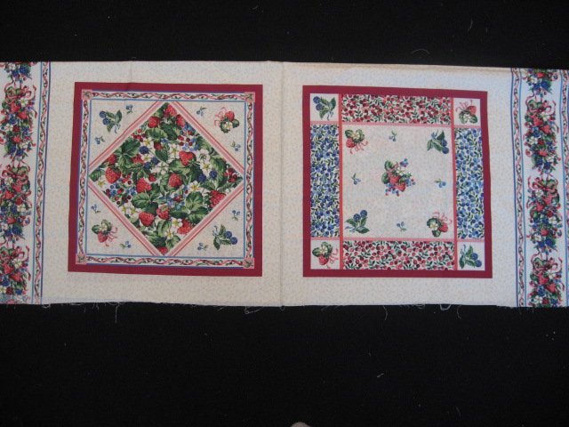 Strawberries and flowers Pillow Panels Fabric  set of 2 pictures  