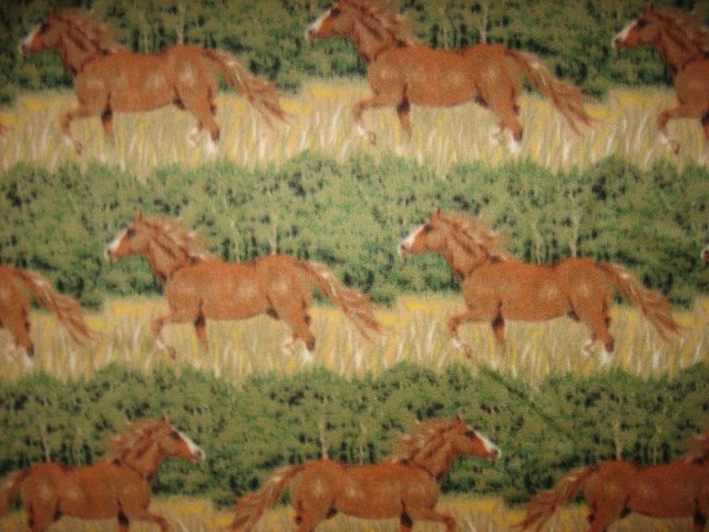 Horses in grass running in rows fleece bed blanket 60X72 long handmade