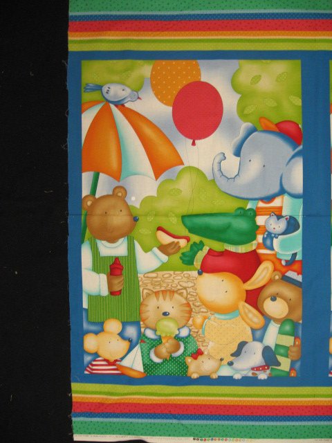 Image 0 of Elephant Bunny Cat Dog Bear Balloon Park Crib quilt top Fabric wall Panel to sew