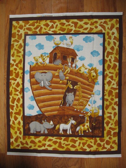 Noah's Ark animals Wall Art Quilt top brown Fabric wall Panel or Throw to Sew