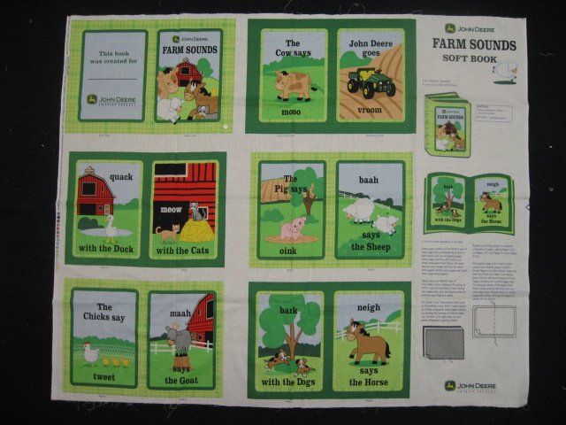 John Deere Sounds on the farm Soft Book fabric Panel to sew /