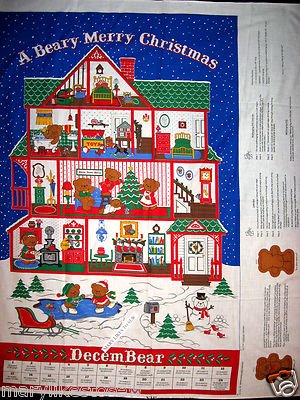 Beary Merry Christmas Advent Calendar bear includfed fabricl panel sew Rare  80's