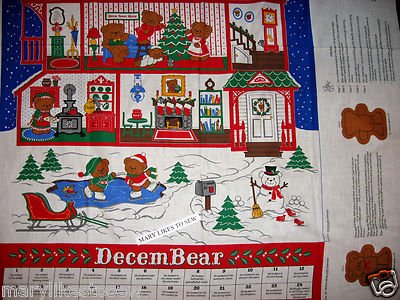 Beary Merry Christmas Advent Calendar bear includfed fabricl panel sew Rare  80's