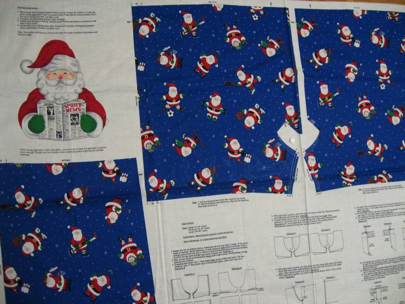 Sporty Christmas Santa Shorts or cut to make a cotton Fabric Pillow Panel to sew