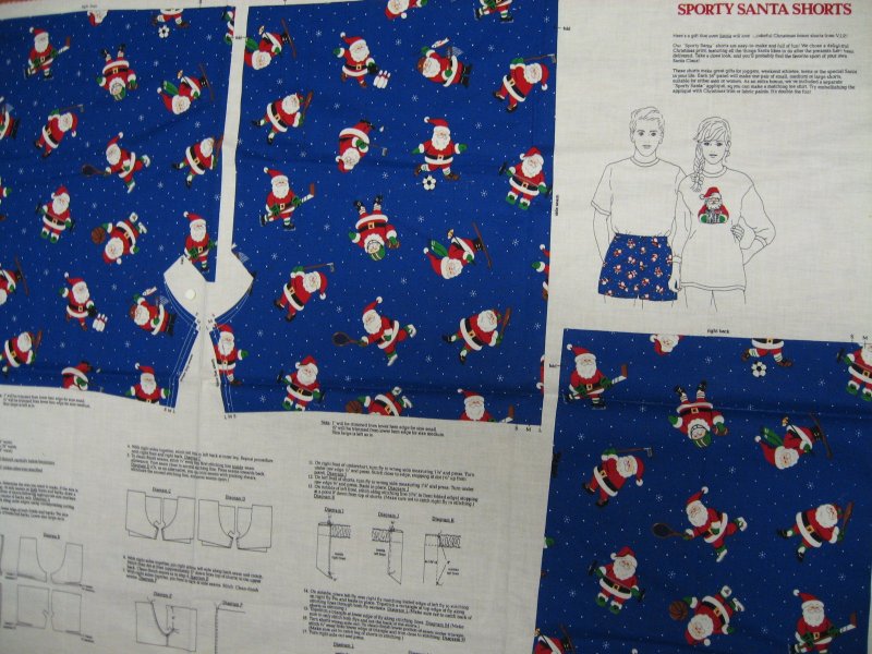 Image 1 of Sporty Christmas Santa Shorts or cut to make a cotton Fabric Pillow Panel to sew