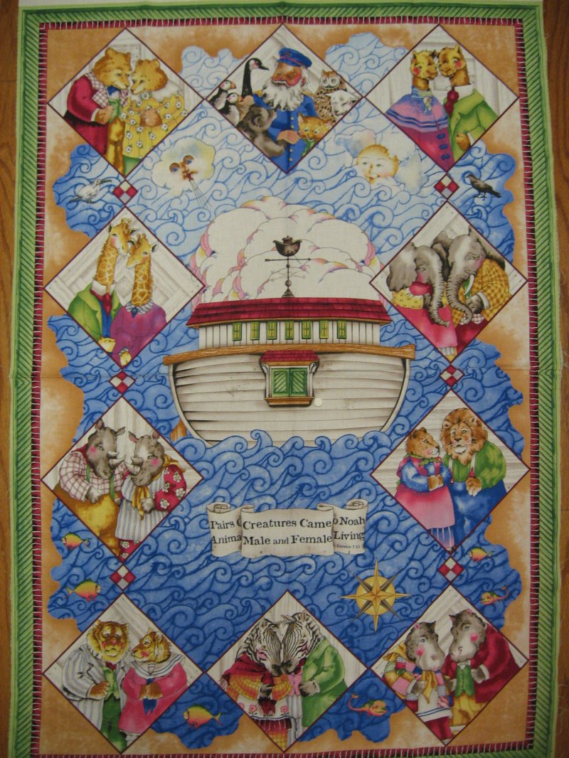 Image 0 of Noah's Ark Captain  Crib quilt fabric panel to sew Rare