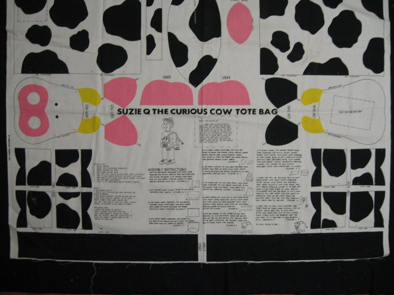 Suzie Q Curious Cow animal doll tote bag fabric Panel to sew 