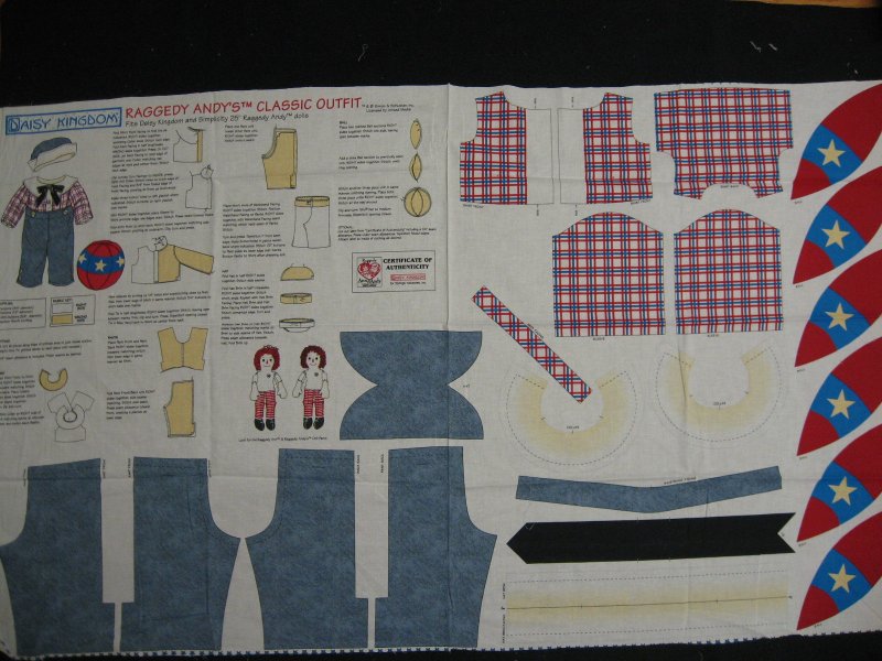 Image 0 of Daisy Kingdom Raggedy Andy classic outfit fabric Panel to sew 