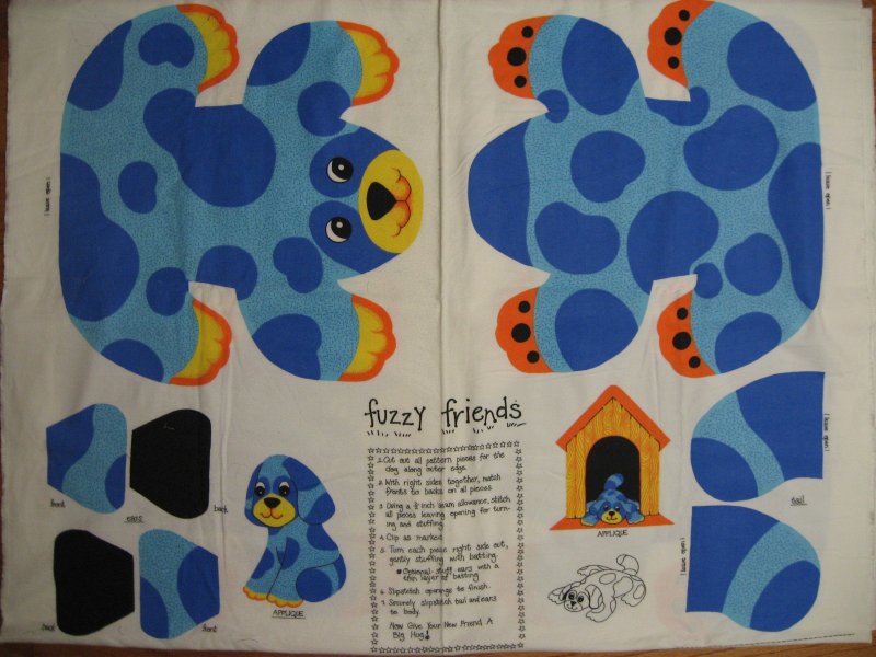 Fuzzy Friends puppy dog doll flannel fabric to sew 