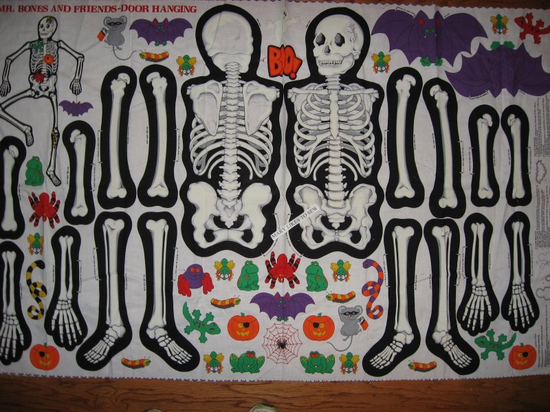 skeleton Fabric  Mr Bones glow in the dark Halloween  panel to sew Very Rare