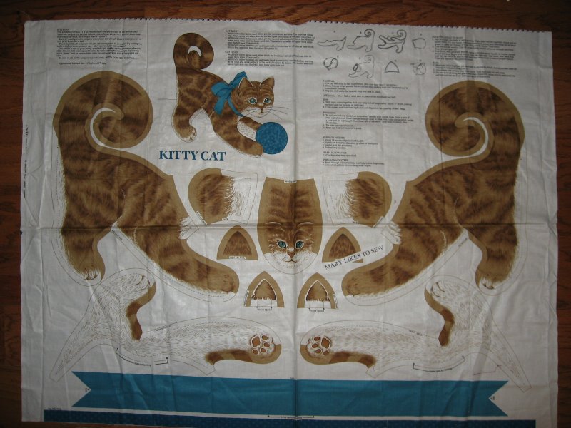 Image 0 of Cat Kitty Kitten soft sculpture Fabric Doll Panel to sew and stuff