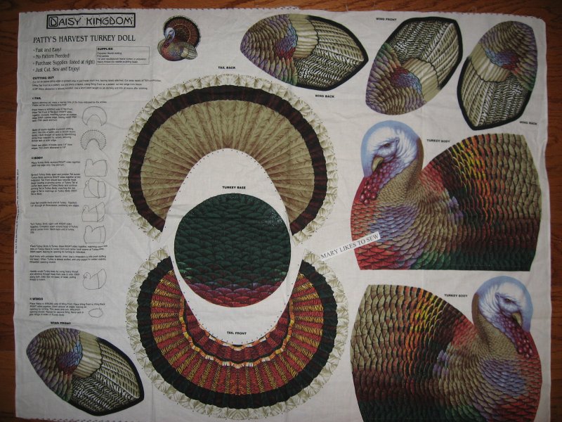 Daisy Kingdom Turkey Fabric panel to sew and stuff by Patty Reed 