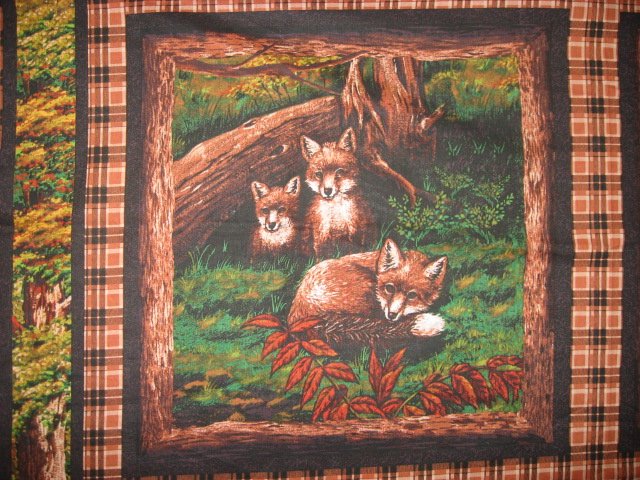 Daddy Fox and mom with babies in the woods rare Fabric Pillow Panel set of two 