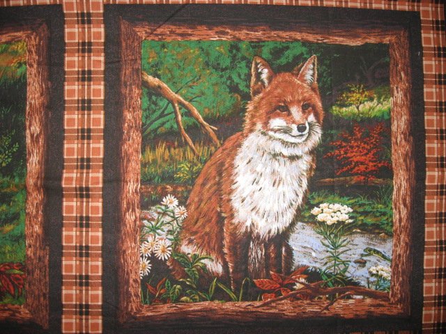 Image 1 of Daddy Fox and mom with babies in the woods rare Fabric Pillow Panel set of two 