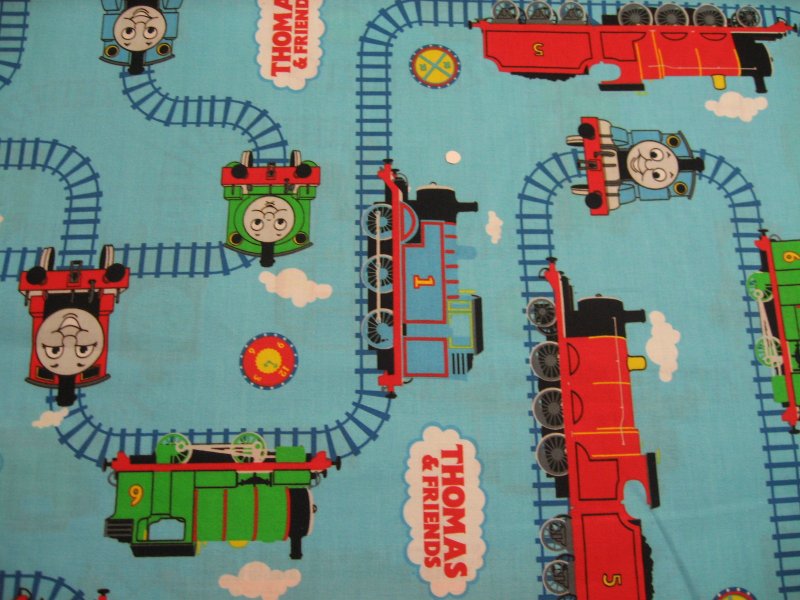 Image 0 of Thomas the tank train engine tracks Blue 100% cotton sewing Fabric by the Yard