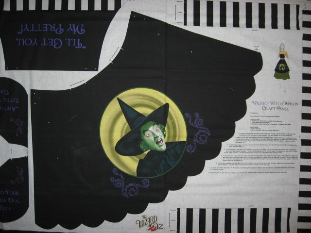 Wizard of Oz Wicked witch Adult cotton Fabric one apron panel to sew 