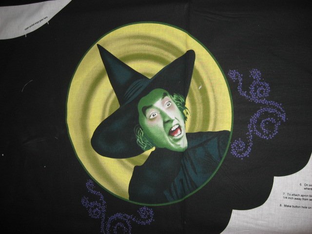 Image 1 of Apron Wizard of Oz Wicked witch Adult cotton Fabric one panel to sew 