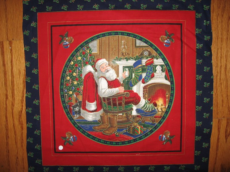 Image 1 of Old world Christmas Santa relaxing and giving toys 2 Gilded Pillow panels to sew