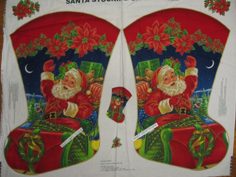 Image 0 of Santa in sleigh Stocking XL Fabric Panel RARE to sew