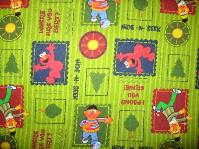 Image 0 of Sesame Street Elmo Ernie Bert Baby toddler Green Flannel Cotton Fabric by yard