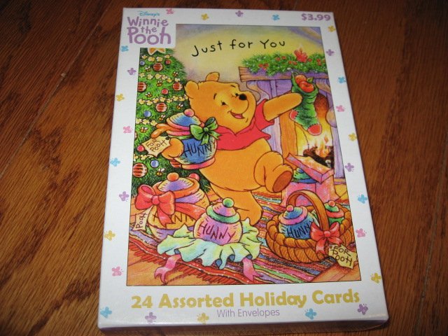 Image 0 of Lot of 24 Winnie the Pooh one box Assorted Holiday Christmas cards and envelopes