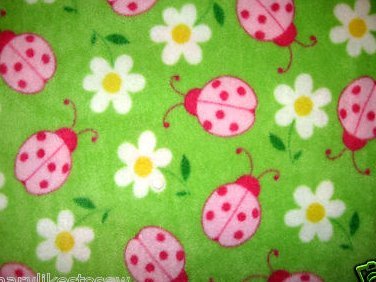 Image 0 of Ladybug Daisy Daisies Green Fleece Blanket or toddler snuggle 