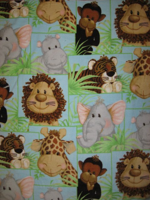 Image 0 of Jungle Animal Monkey Lion Giraffe baby blanket Handmade with Patty Reed fleece