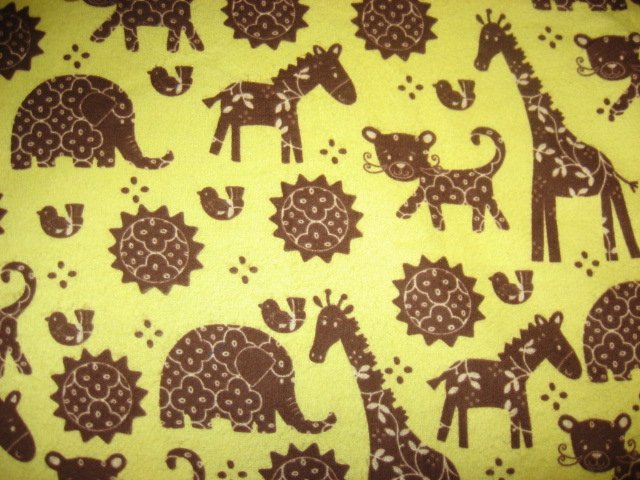 Brown Giraffe Elephant Yellow flannel receiving blanket or for toddler daycare