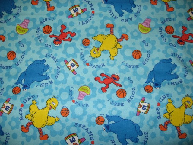 Image 0 of Elmo Cookie Monster Big Bird basketball Blue Flannel Baby Blanket or toddler 