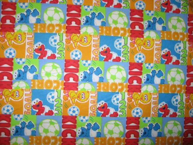 Image 0 of Big bird Cookie Monster and Elmo soccer  Sesame Street Flannel Baby Blanket