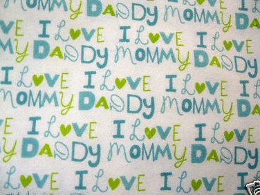 I love heart Mommy and Daddy Baby Boy Toddler Flannel Blanket 