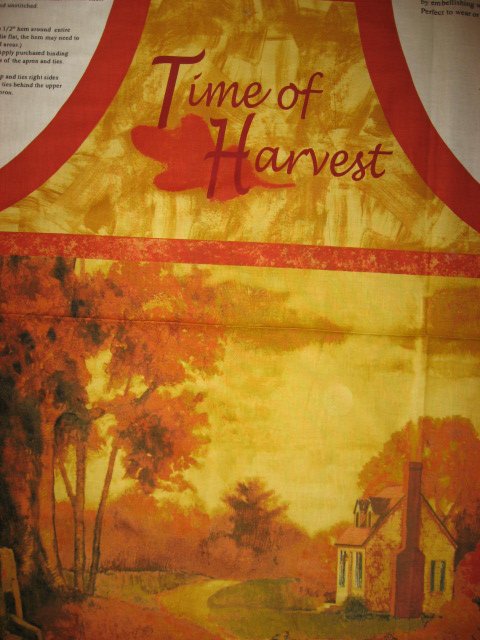 Image 1 of Pumpkin Harvest vintage house Thanksgiving dinner aprons one Apron Fabric to sew